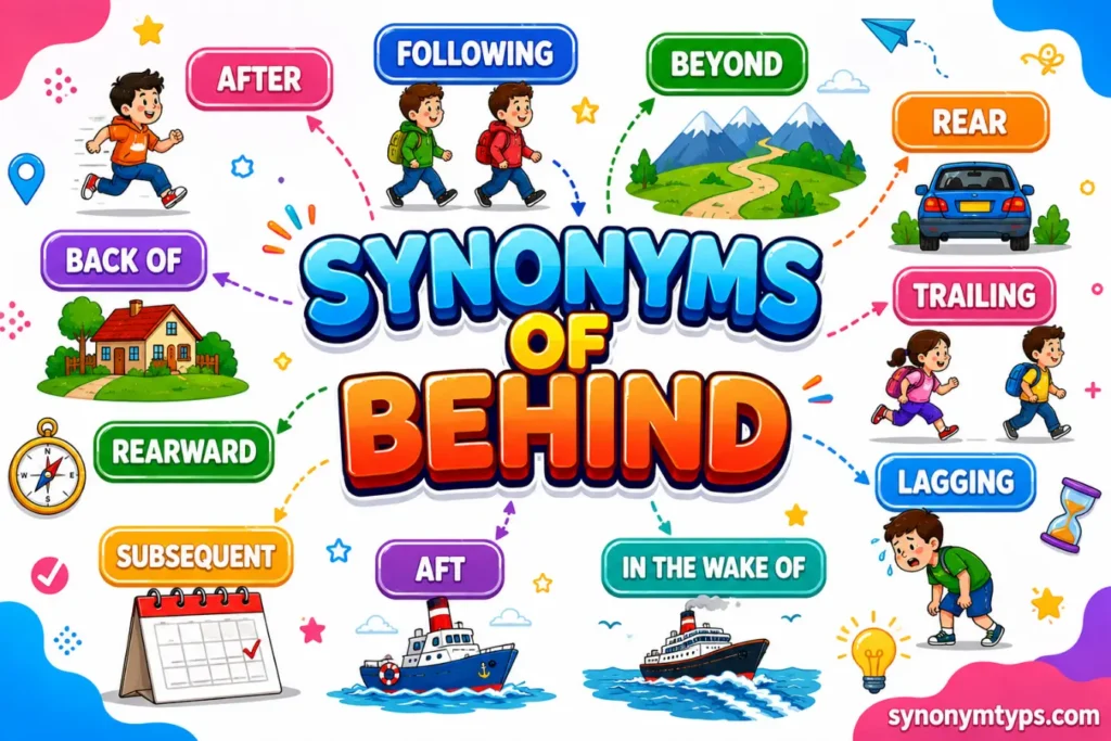 Synonyms of Behind: 40 Similar Words & Alternatives
